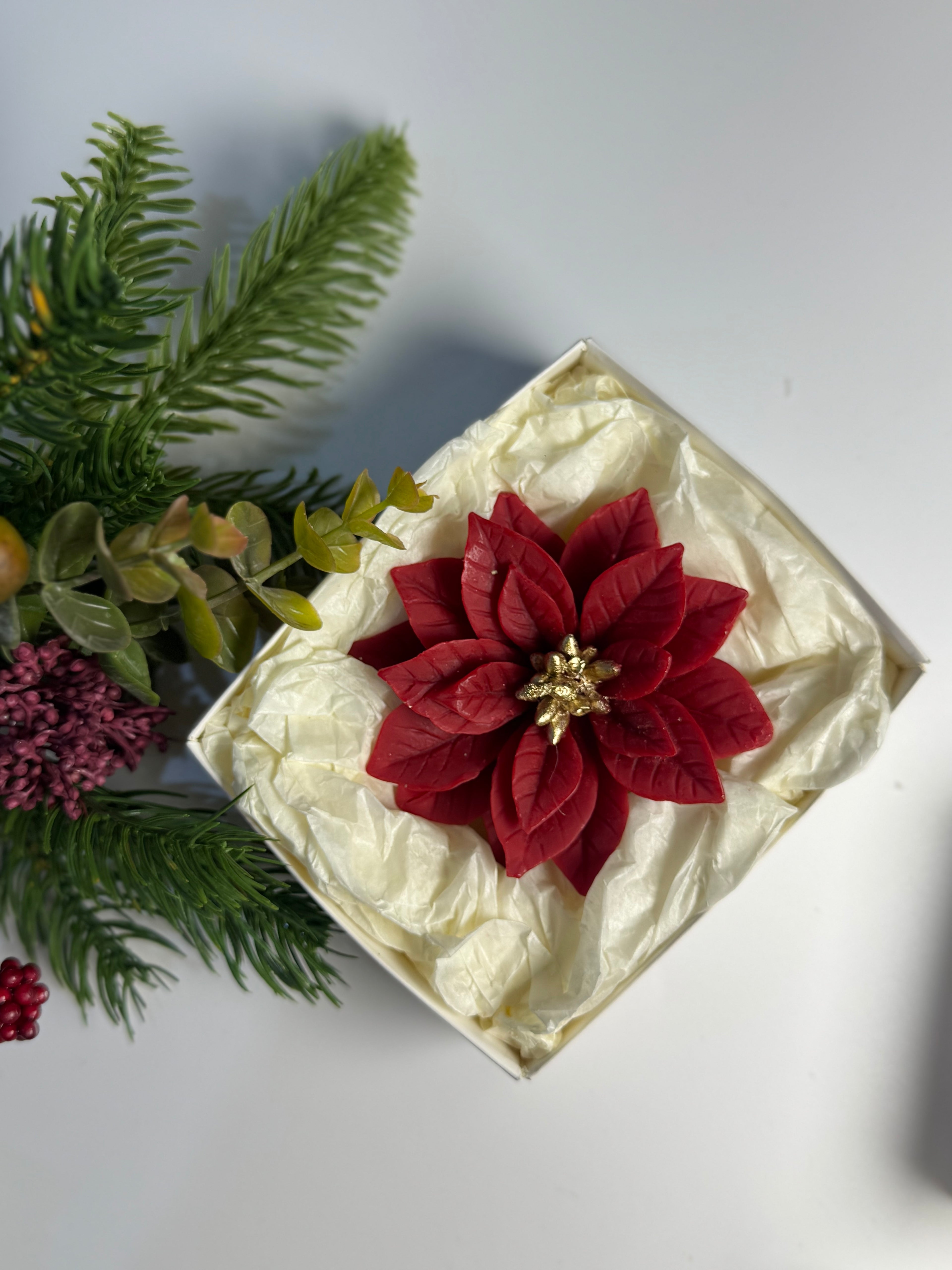 Christmas Poinsettia Candle: Handcrafted Beeswax Poinsettia Candle