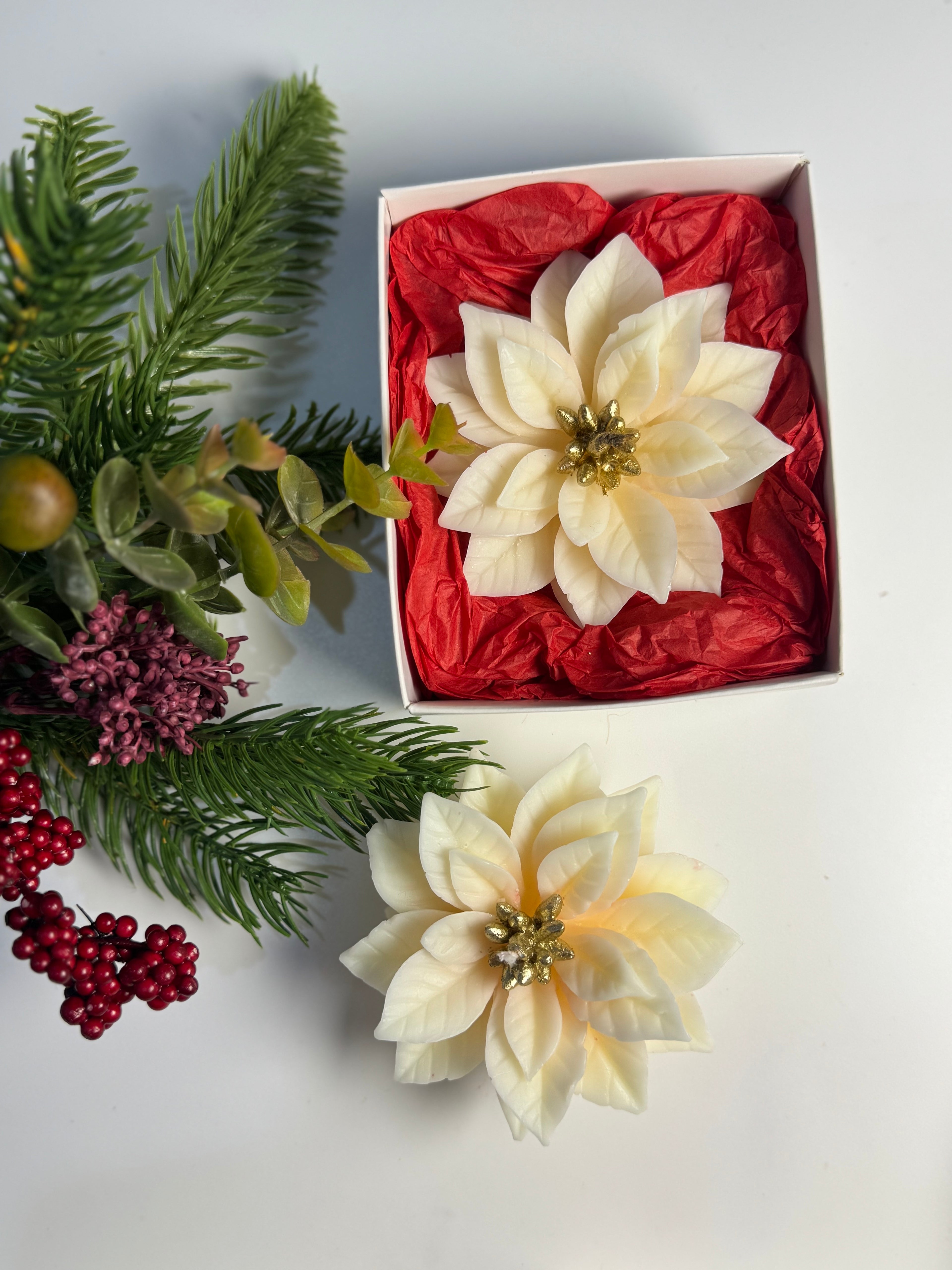 Christmas Poinsettia Candle: Handcrafted Beeswax Poinsettia Candle