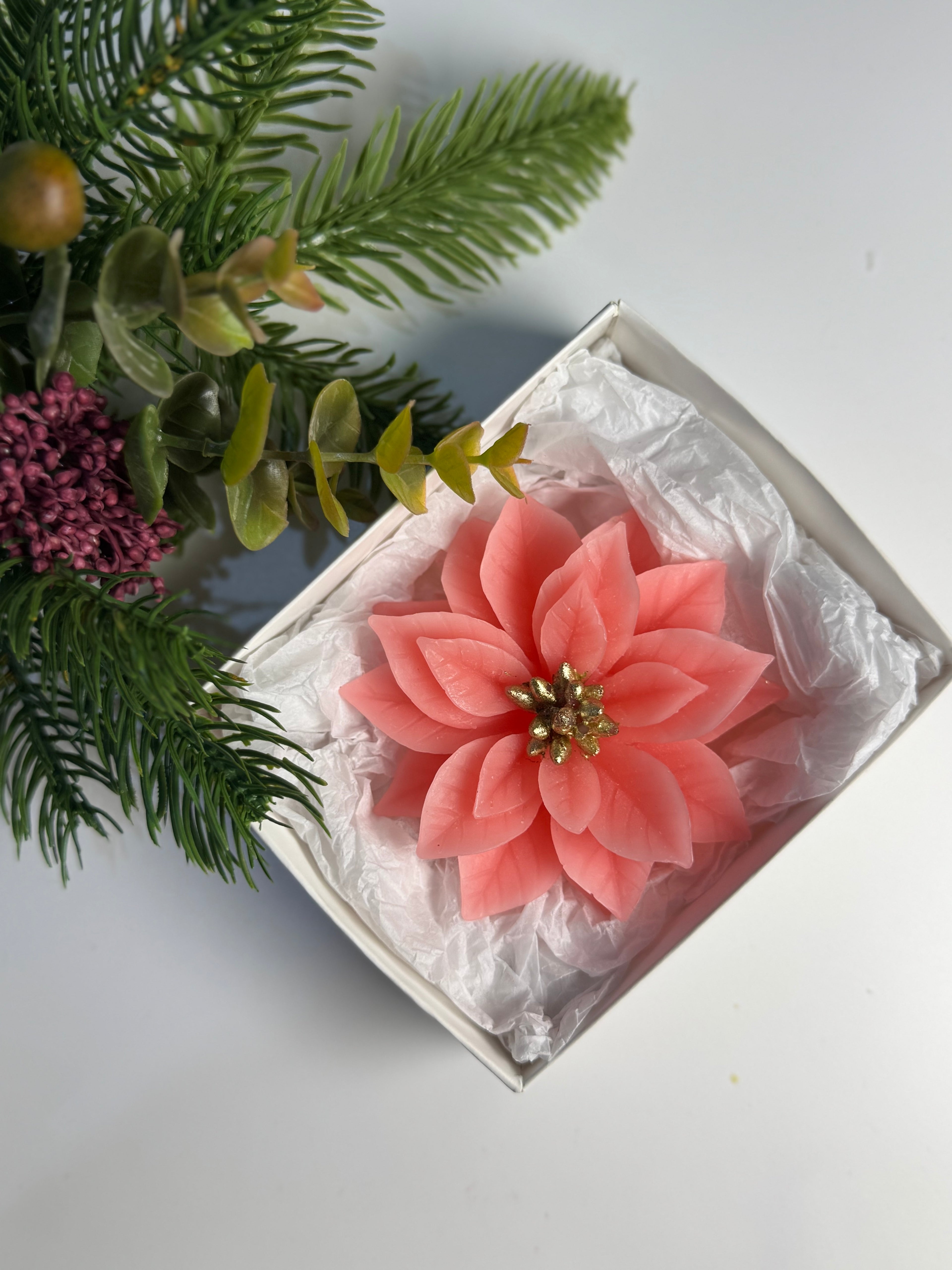 Christmas Poinsettia Candle: Handcrafted Beeswax Poinsettia Candle
