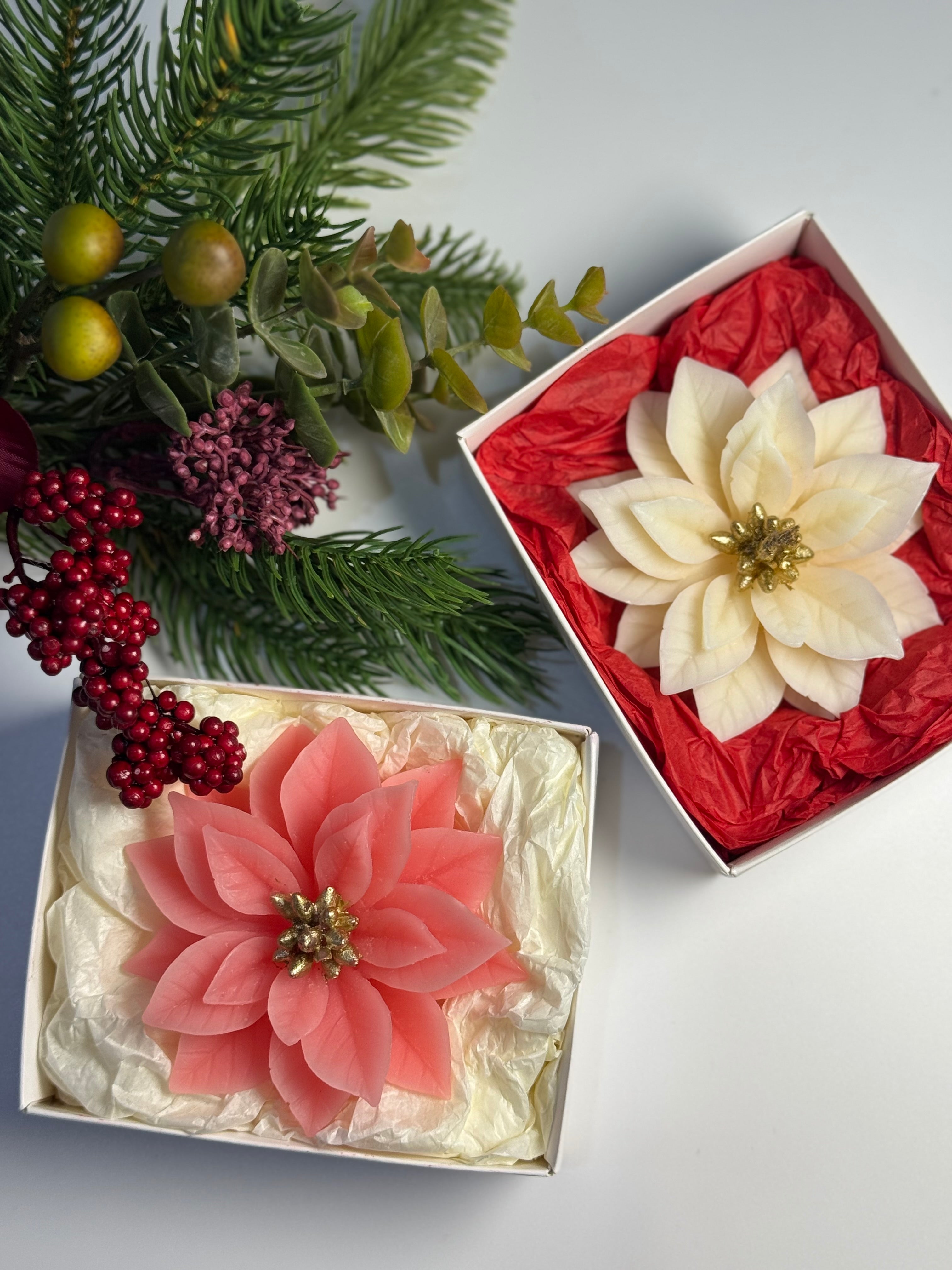 Christmas Poinsettia Candle: Handcrafted Beeswax Poinsettia Candle