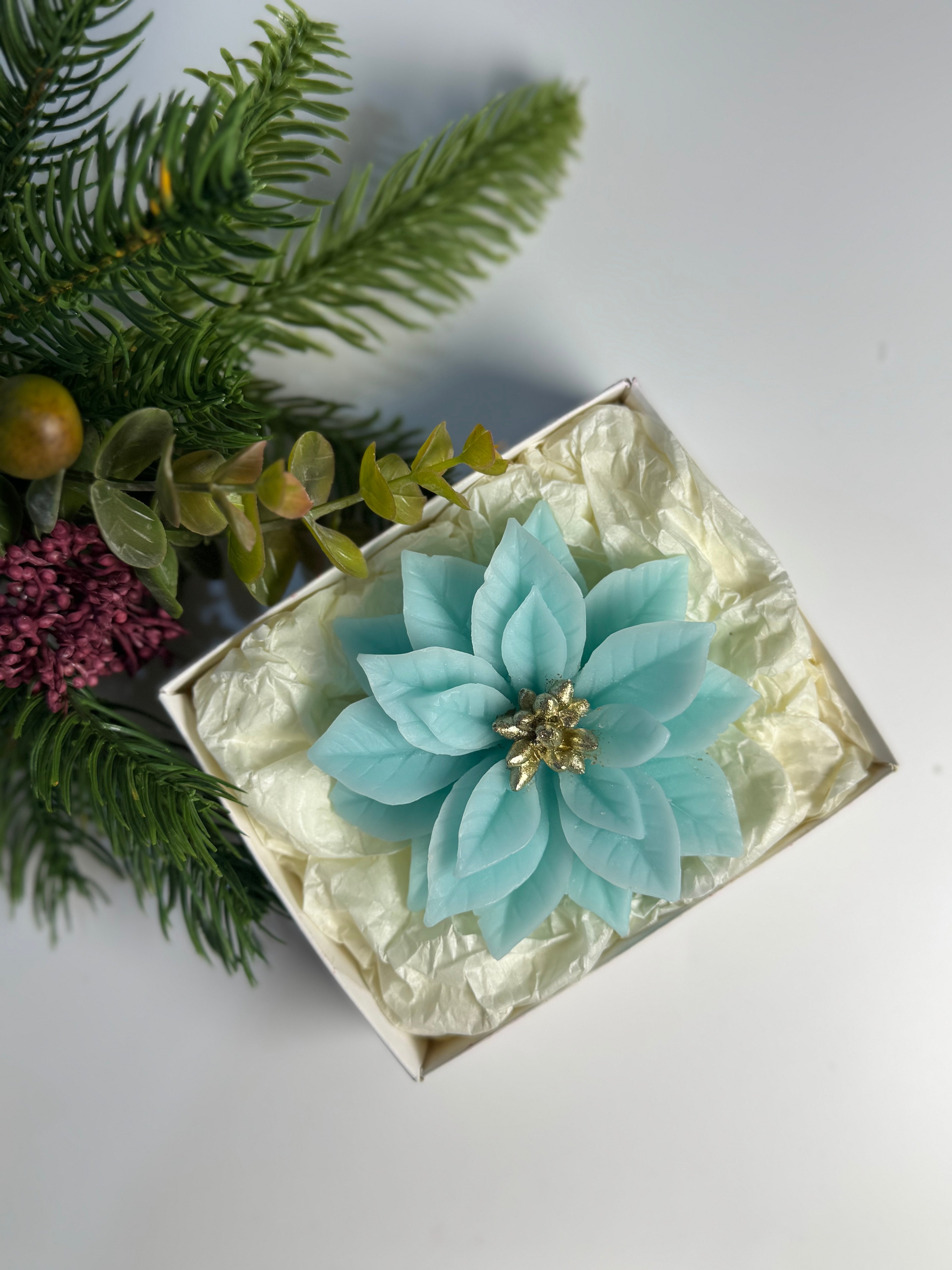 Christmas Poinsettia Candle: Handcrafted Beeswax Poinsettia Candle