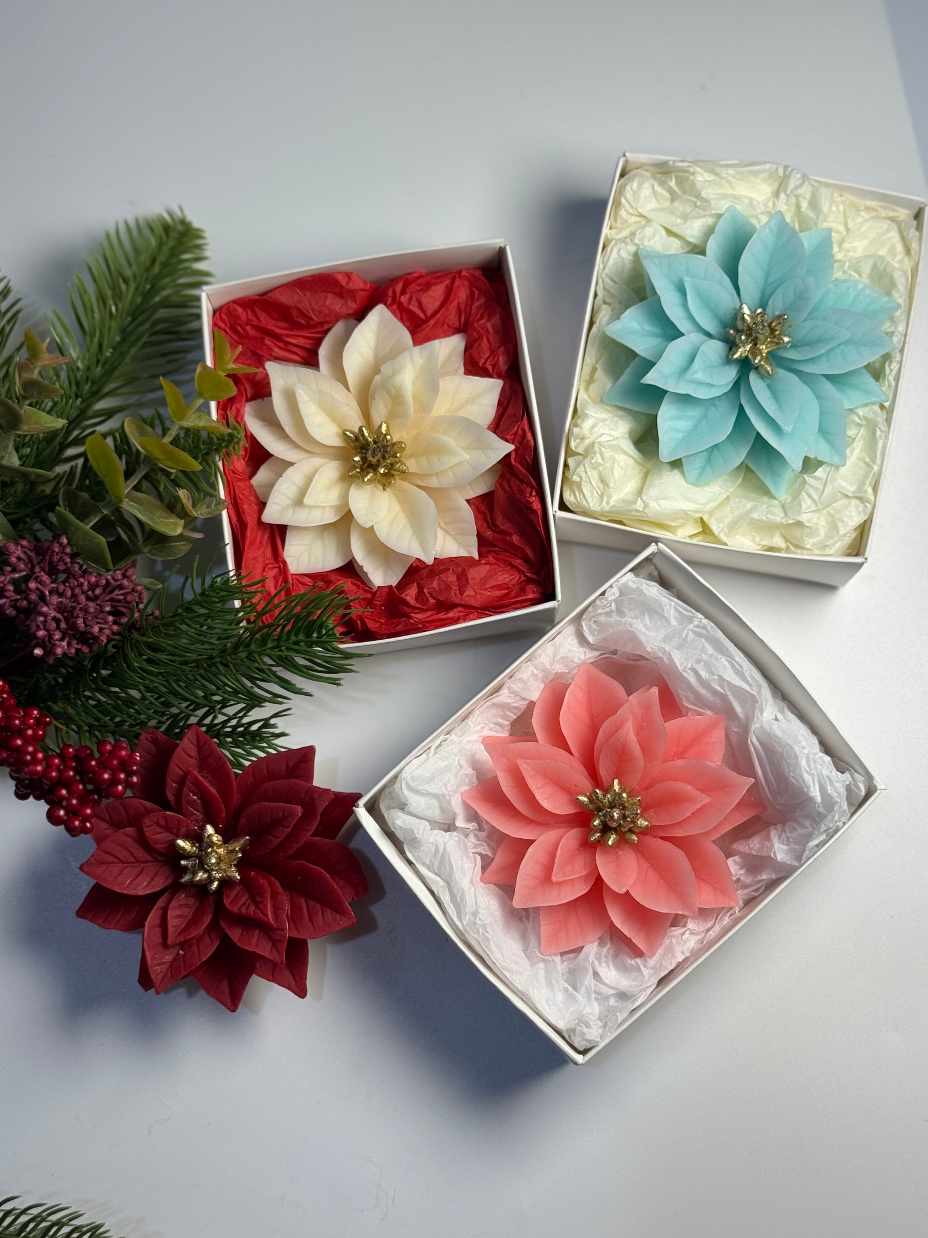 Christmas Poinsettia Candle: Handcrafted Beeswax Poinsettia Candle