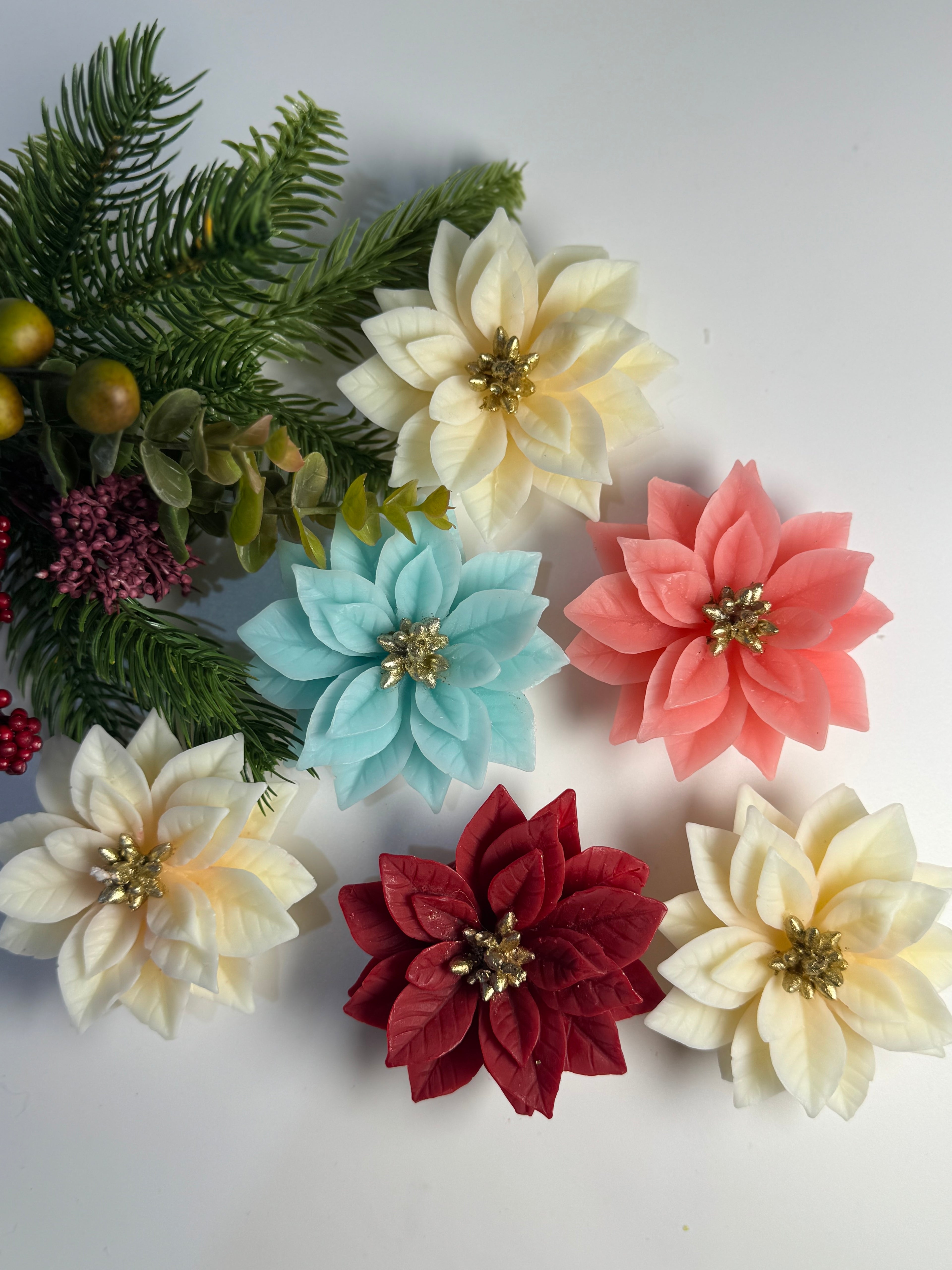 Christmas Poinsettia Candle: Handcrafted Beeswax Poinsettia Candle