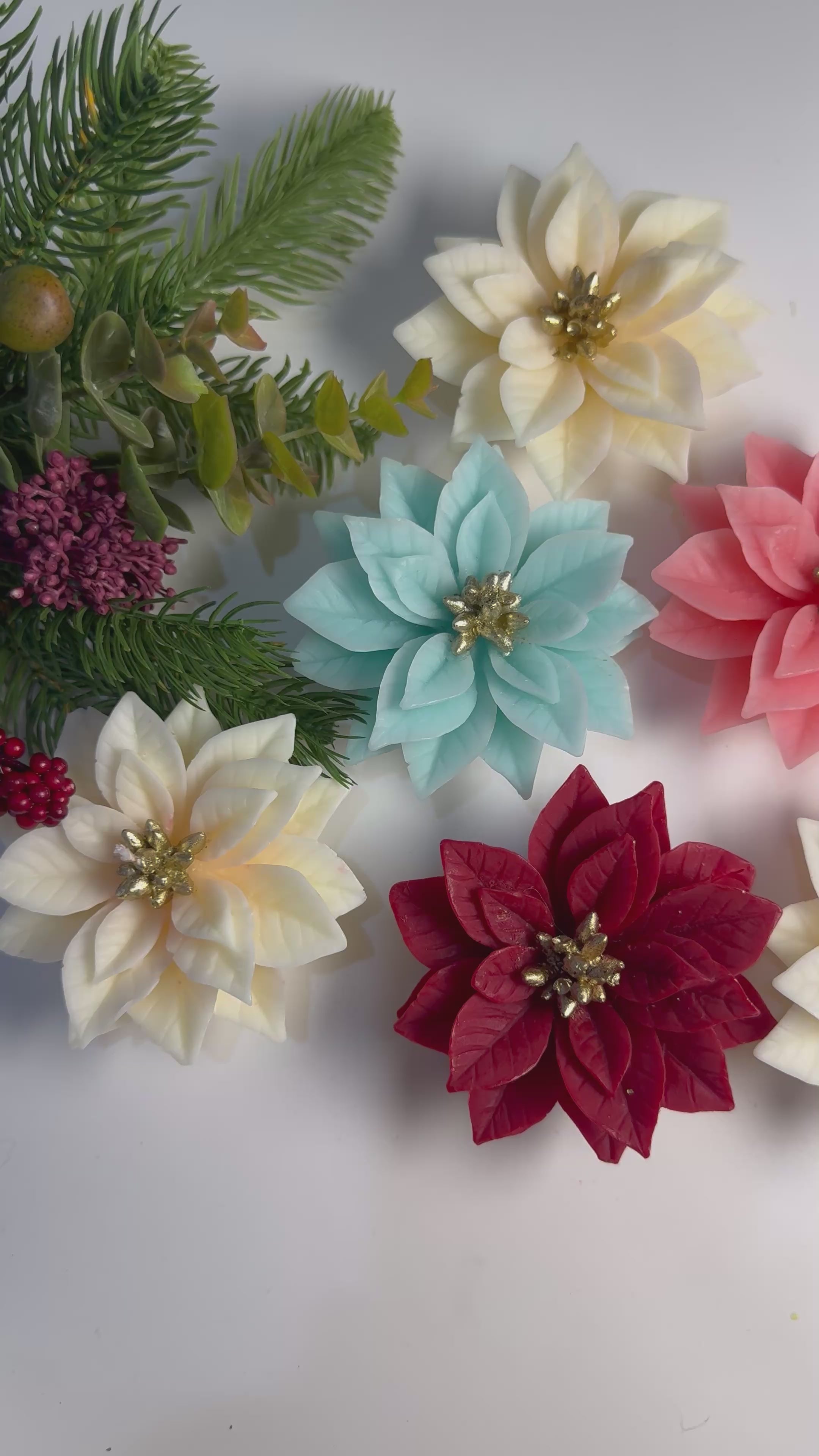 Christmas Poinsettia Candle: Handcrafted Beeswax Poinsettia Candle